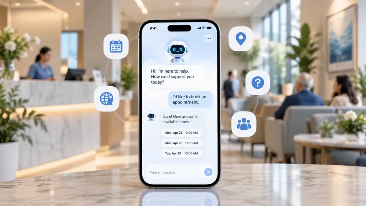 Pingu chatbot on a phone in a clinic waiting room helping a patient with appointment questions