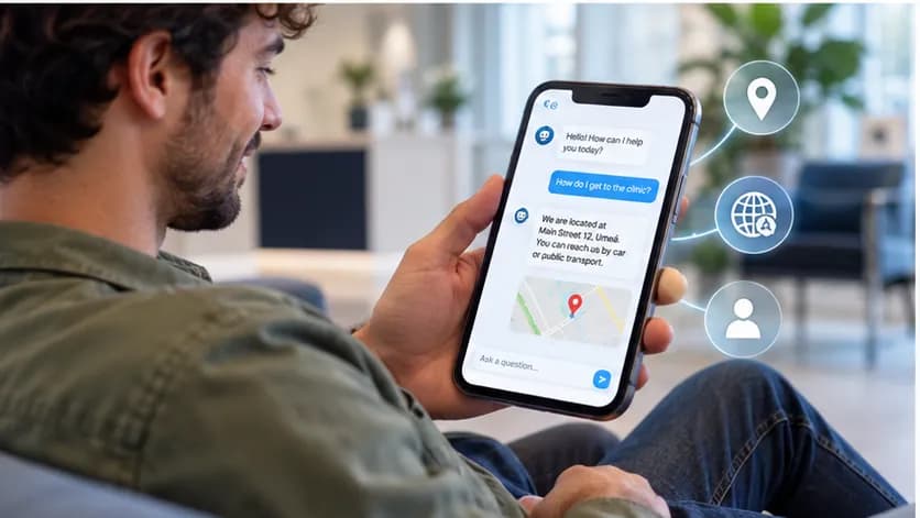 Patient on a phone getting directions to the clinic from the Pingu chatbot