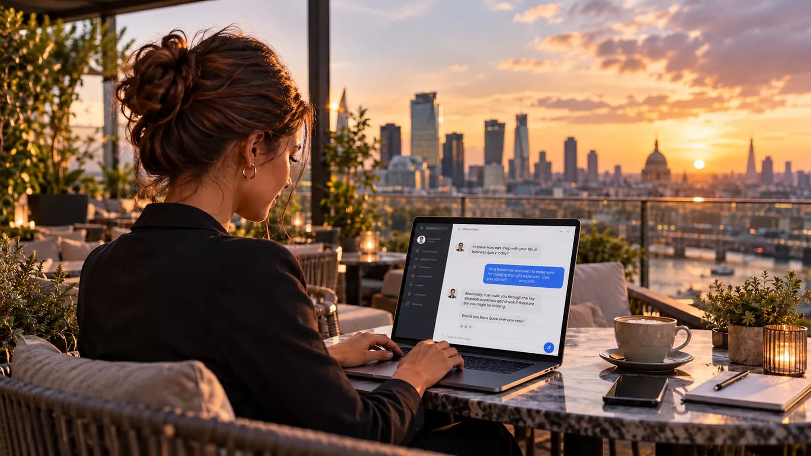 Potential client on a laptop asking a consulting firm questions through the Pingu chatbot