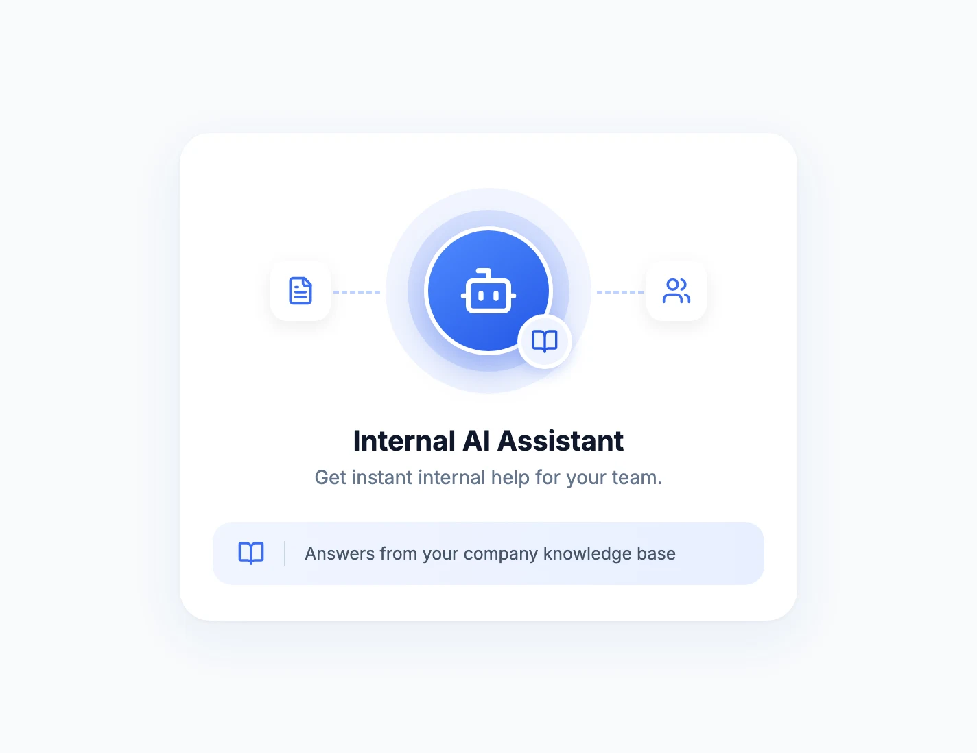Illustratie van een interne AI-assistent met een robot en een kennisbankpictogram