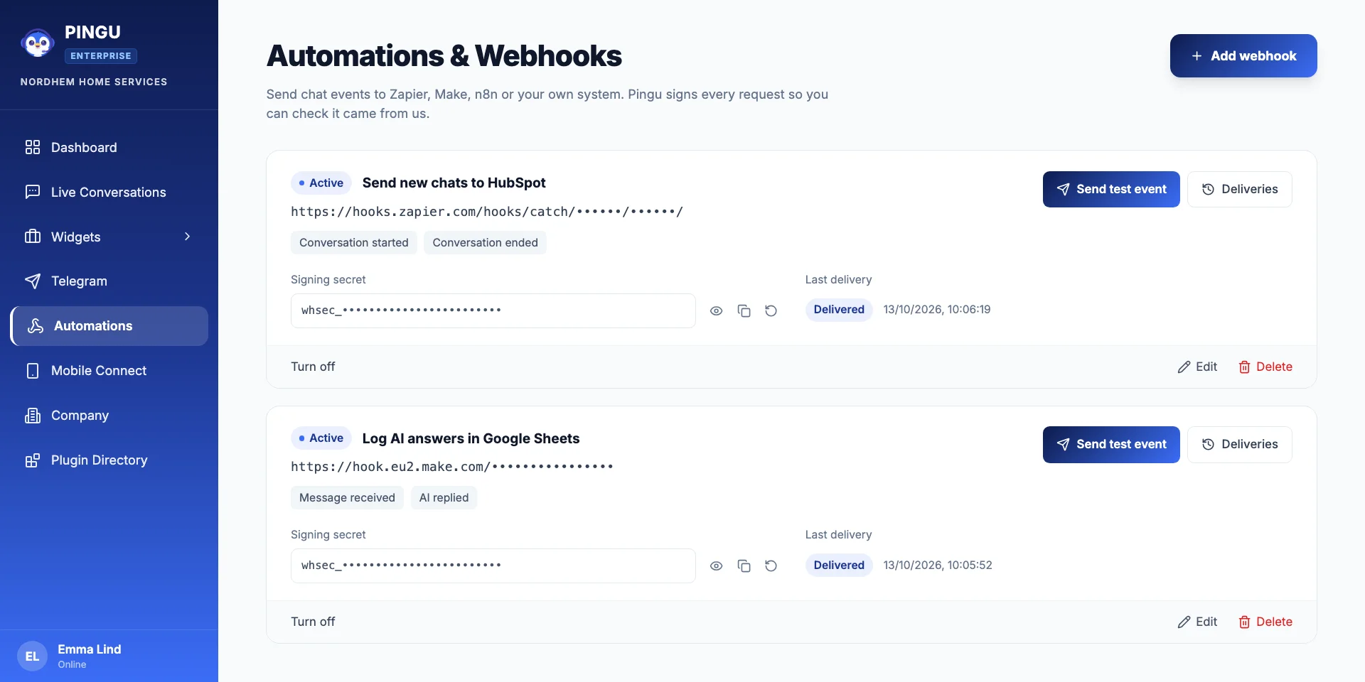 Automations & Webhooks overview